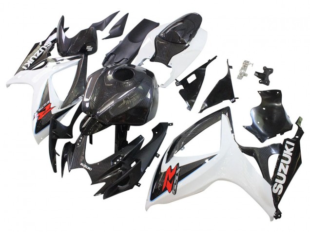 Carénages Moto Suzuki GSXR 600/750 2006-2007 - Noir Blanc Fibre de Carbone Style